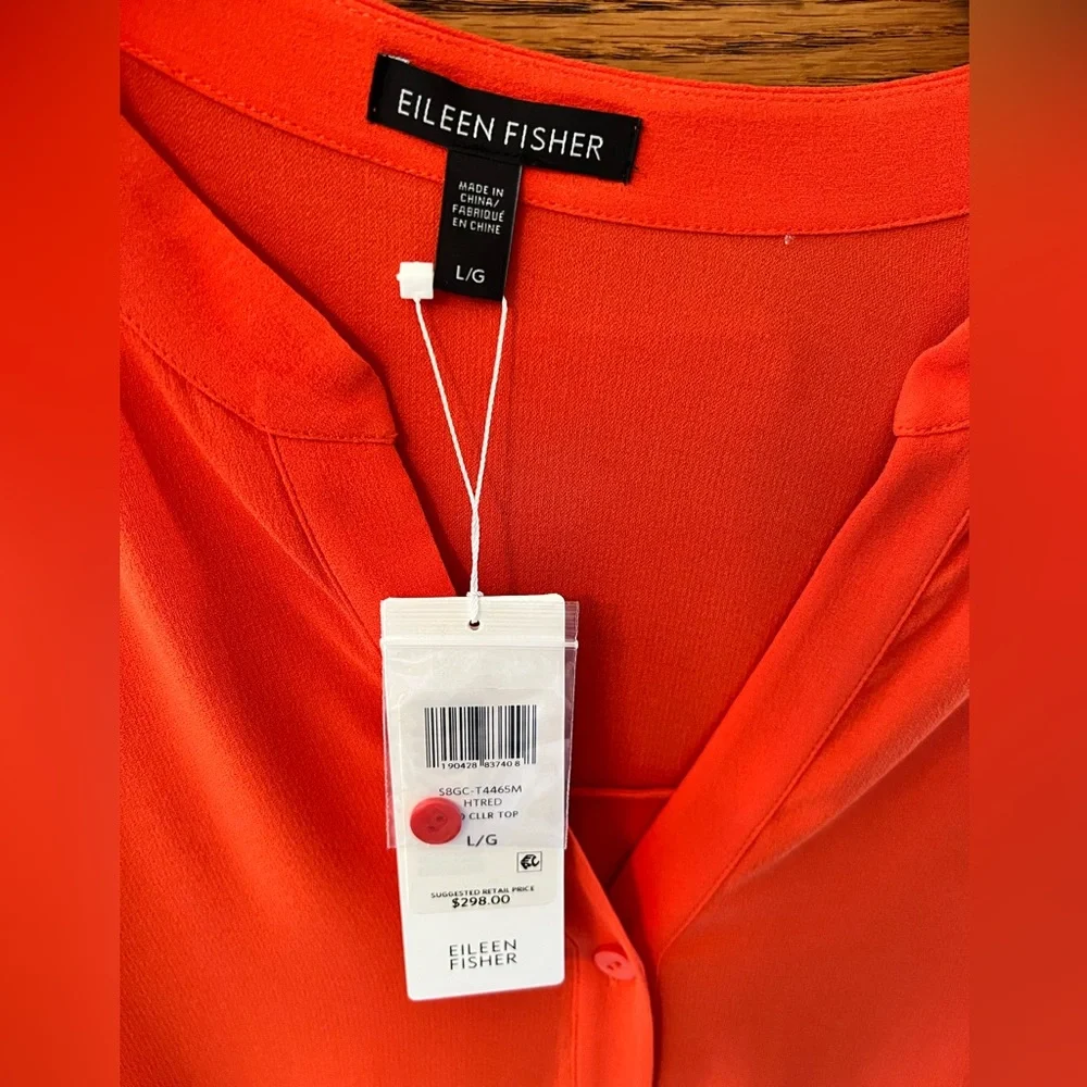 Eileen Fisher Women’s Vibrant Orange Button-Down Silk Shirt - Picture 10 of 10